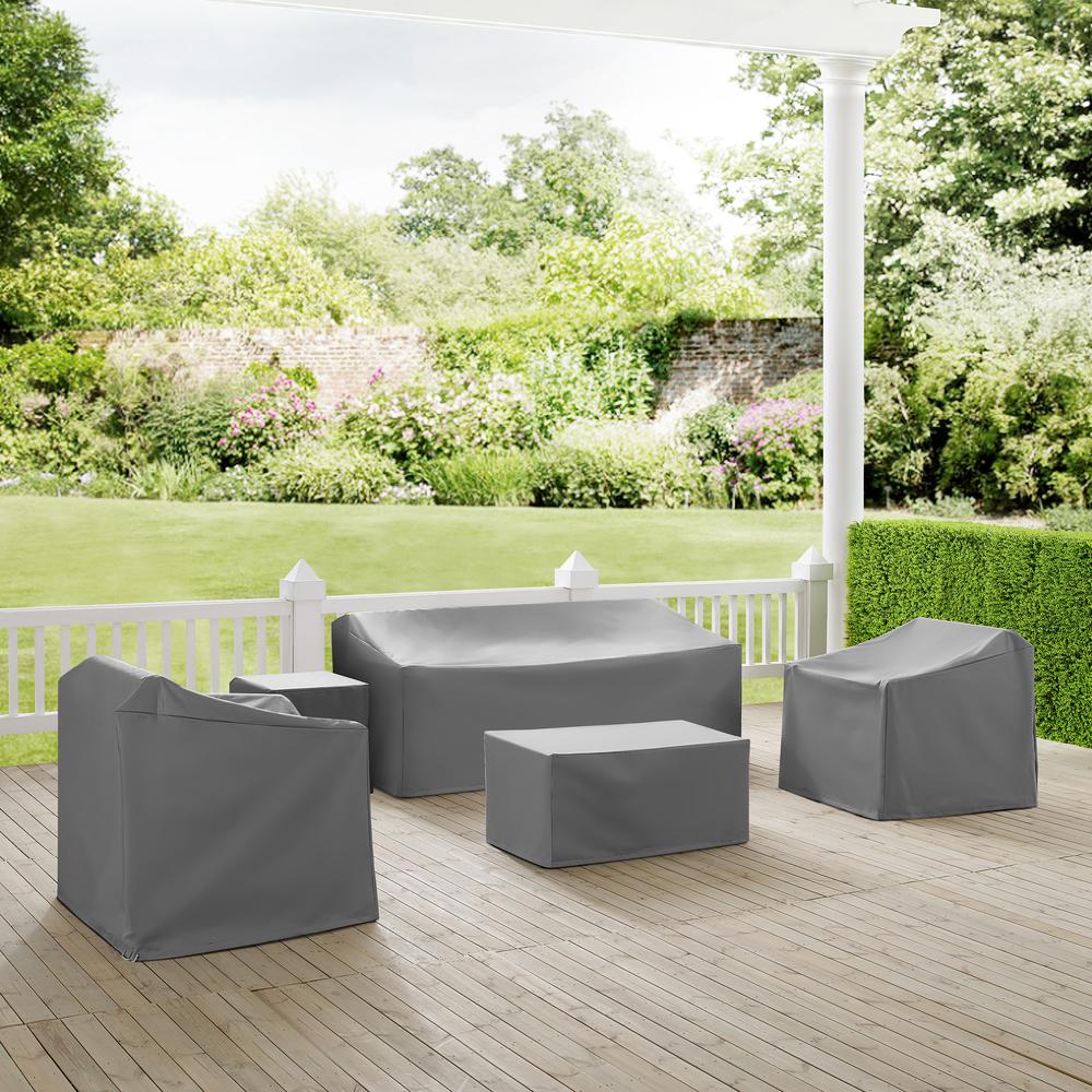 5Pc Outdoor Furniture Cover Set, Sofa, Two Armchairs, End Table, Rectangle Table. Picture 2