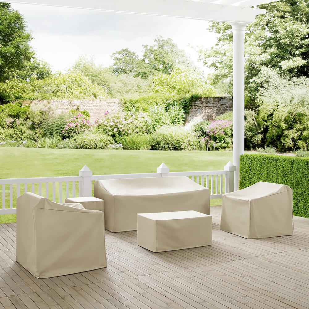 5Pc Outdoor Furniture Cover Set, Sofa, Two Armchairs, End Table, Rectangle Table. Picture 2