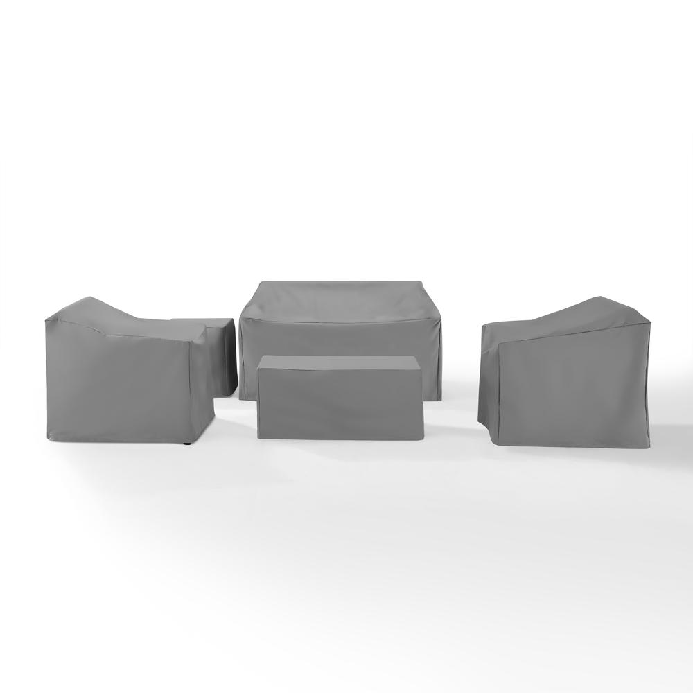 5Pc Outdoor Furniture Cover Set, Loveseat, Two Armchairs, End Table, Table. Picture 4