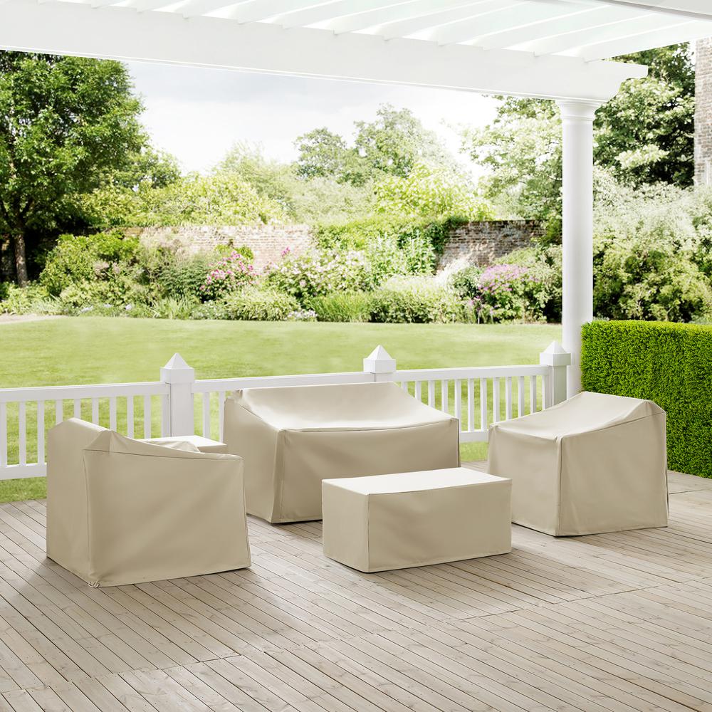 5Pc Outdoor Furniture Cover Set, Loveseat, Two Armchairs, End Table, Table. Picture 2