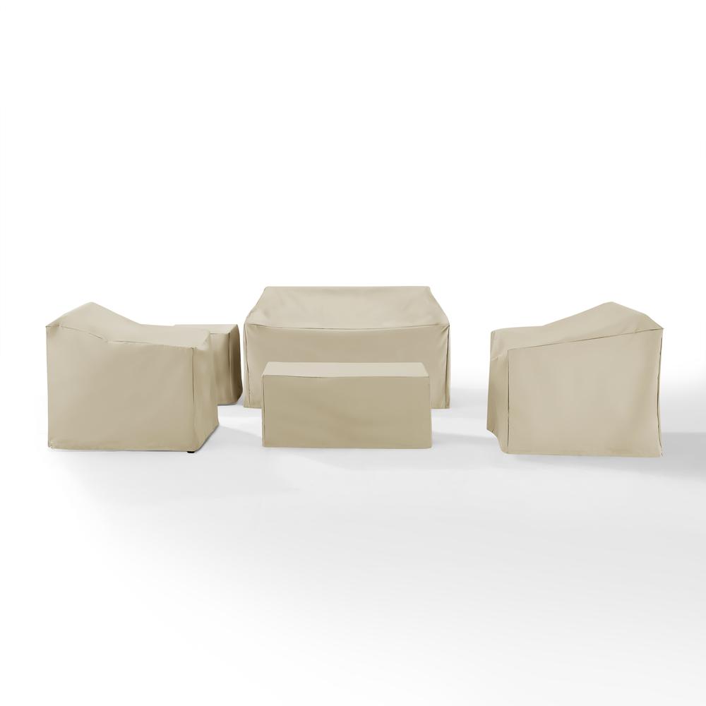 5Pc Outdoor Furniture Cover Set, Loveseat, Two Armchairs, End Table, Table. Picture 4