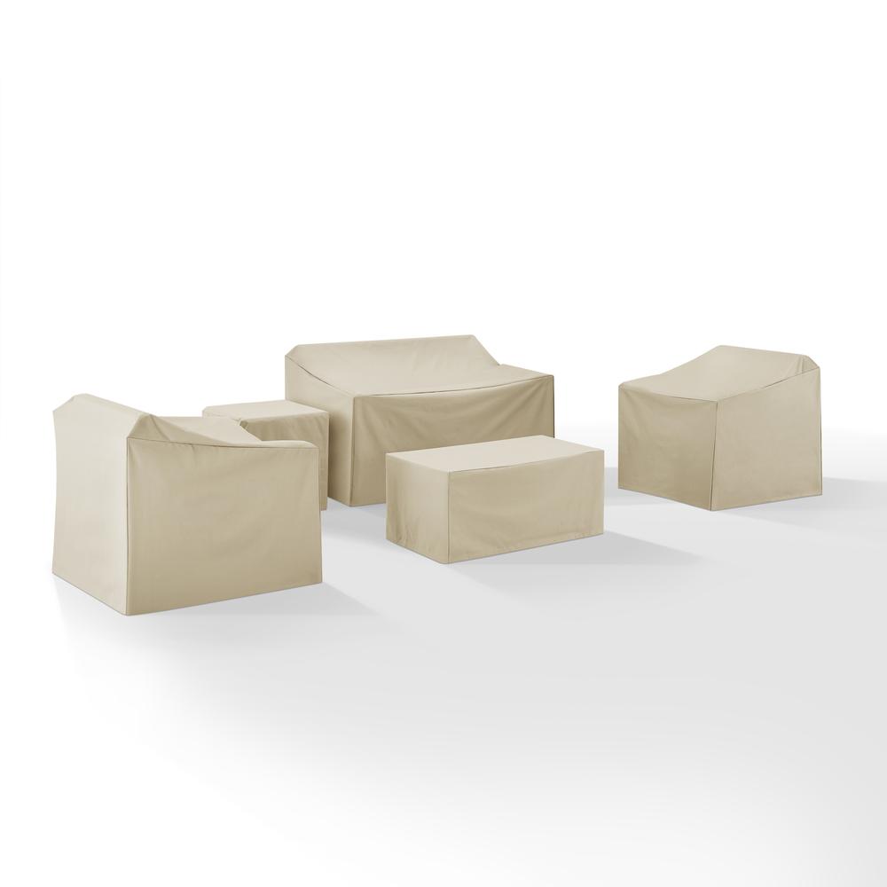5Pc Outdoor Furniture Cover Set, Loveseat, Two Armchairs, End Table, Table. Picture 5