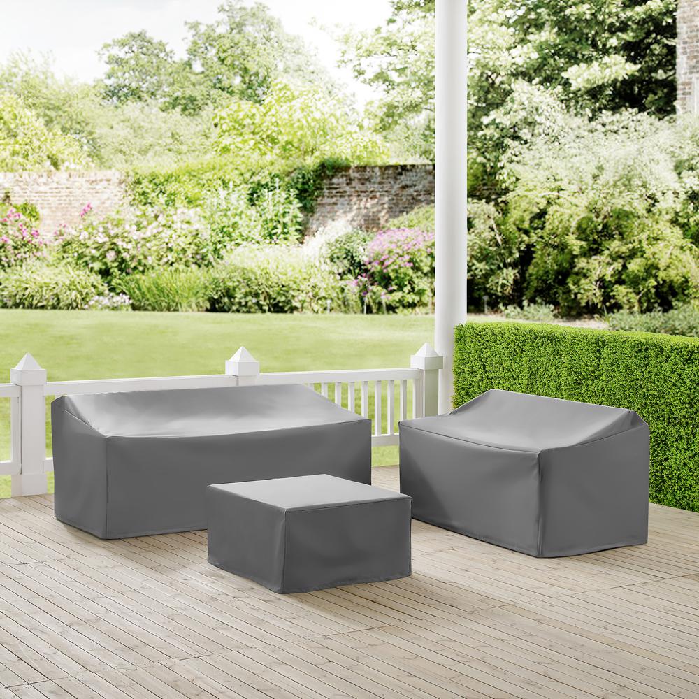 3Pc Outdoor Furniture Cover Set, Loveseat, Sofa, & Square Table/Ottoman. Picture 2