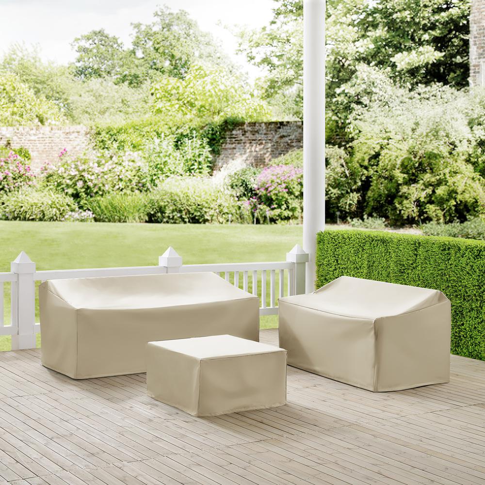 3Pc Outdoor Furniture Cover Set, Loveseat, Sofa, & Square Table/Ottoman. Picture 2