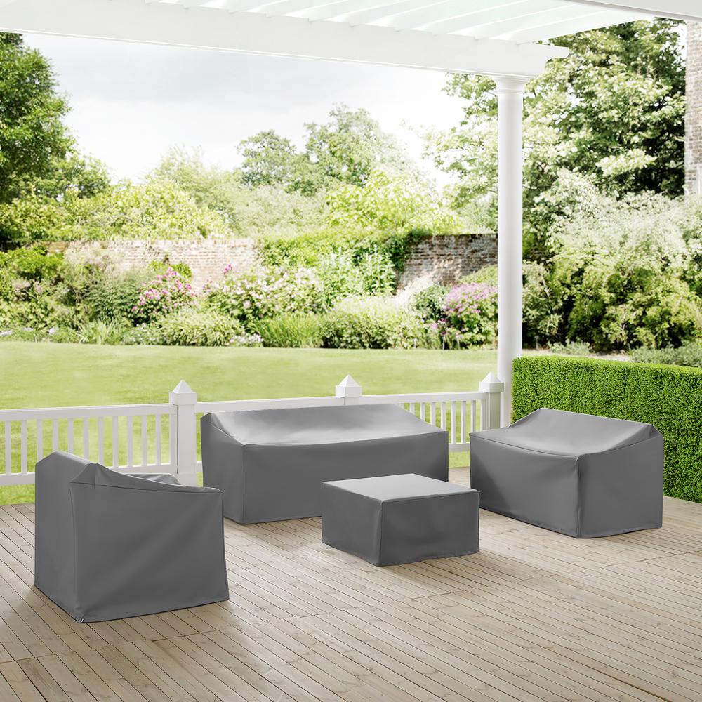 4Pc Outdoor Furniture Cover Set, Loveseat, Sofa, Square Table/Ottoman, Arm Chair. Picture 2