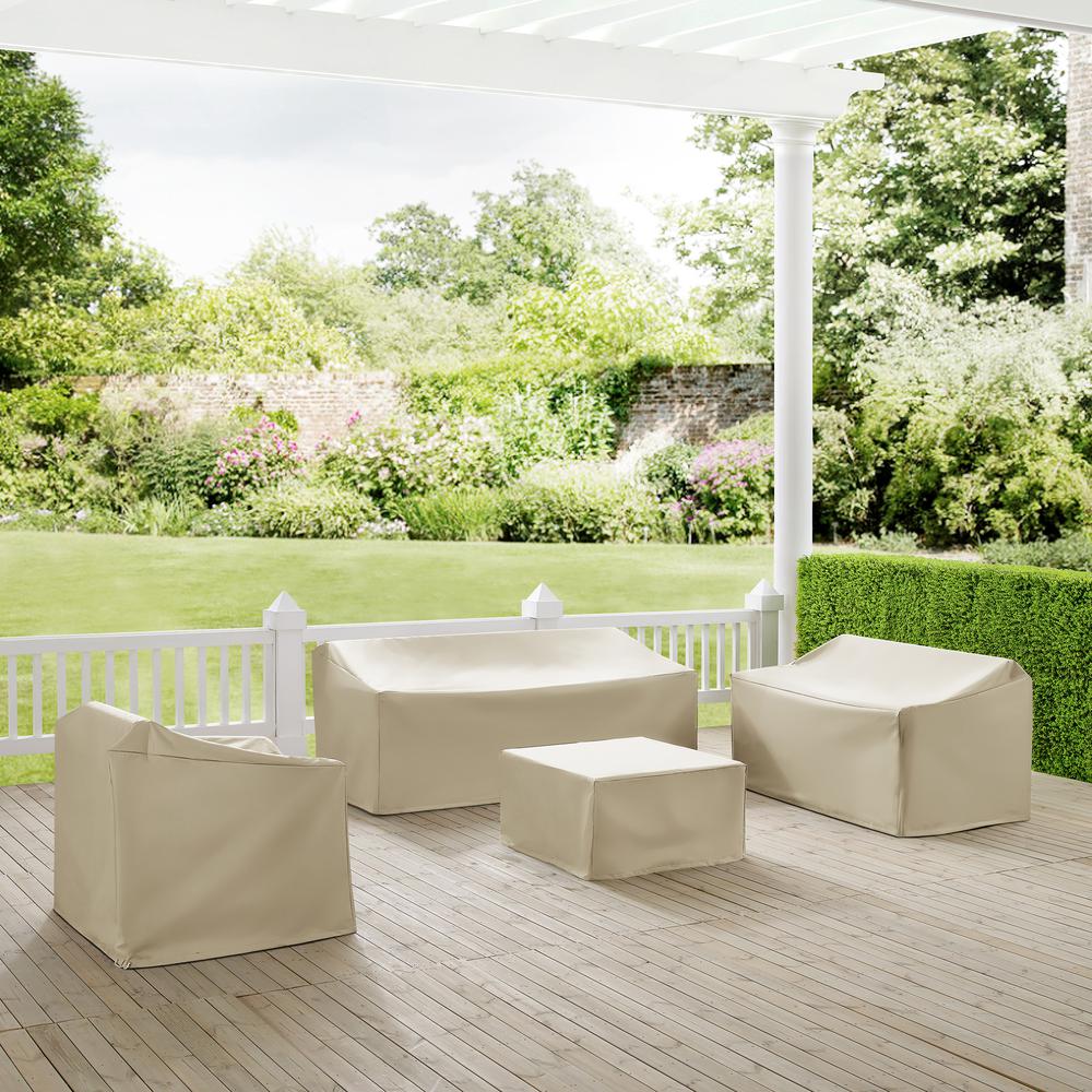 4Pc Outdoor Furniture Cover Set, Loveseat, Sofa, Square Table/Ottoman, Arm Chair. Picture 2