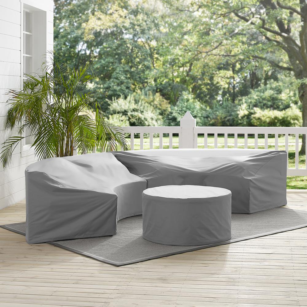 Catalina 3Pc Outdoor Furniture Cover Set, 2 Round Sectional Sofas & Coffee Table. Picture 3