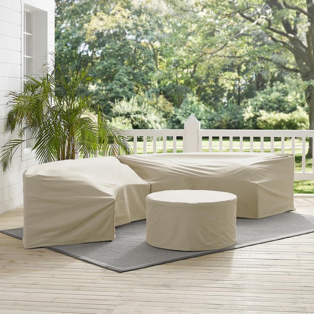 Catalina 3Pc Outdoor Furniture Cover Set, 2 Round Sectional Sofas & Coffee Table. Picture 2