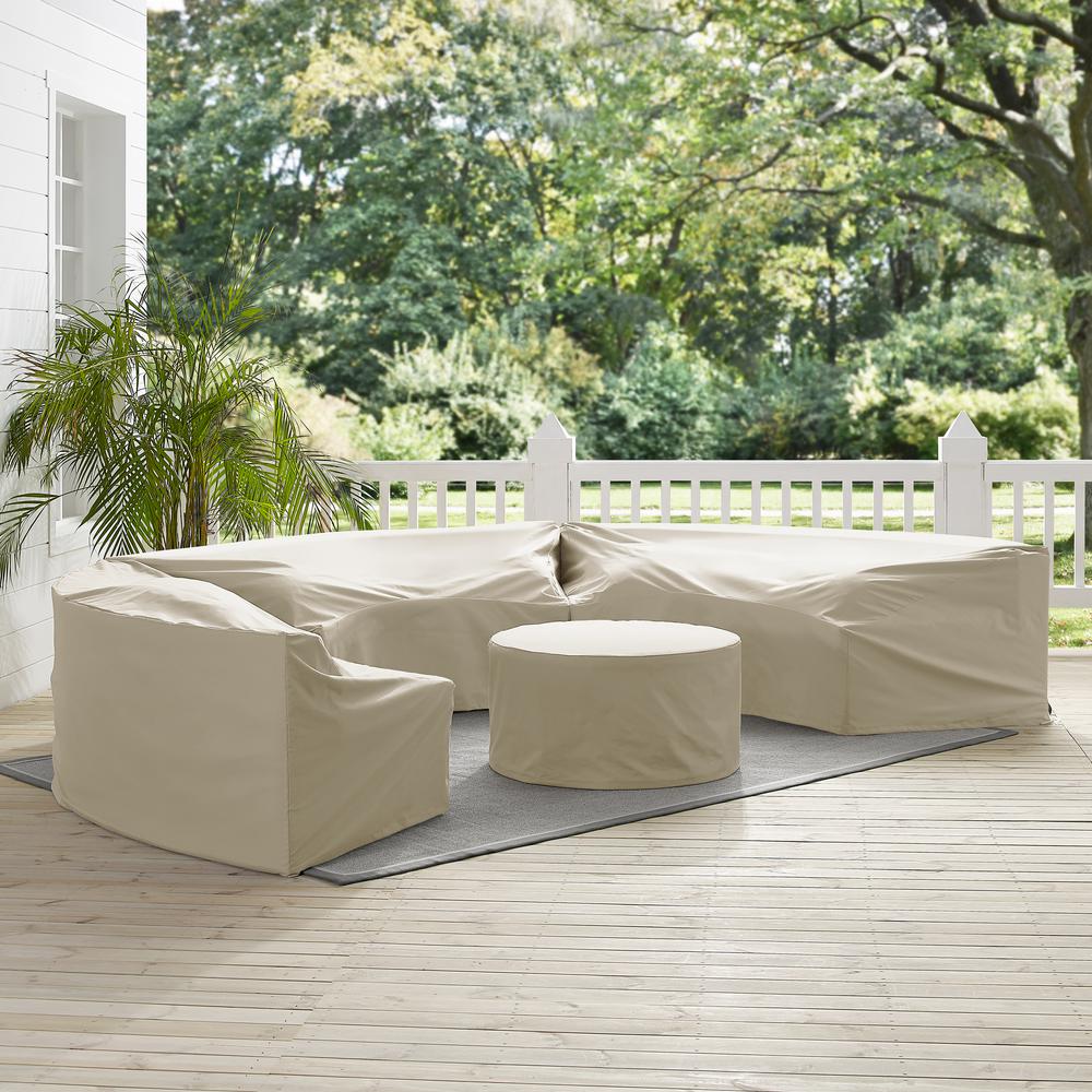 Catalina 4Pc Outdoor Furniture Cover Set, 3 Round Sectional Sofas & Coffee Table. Picture 2