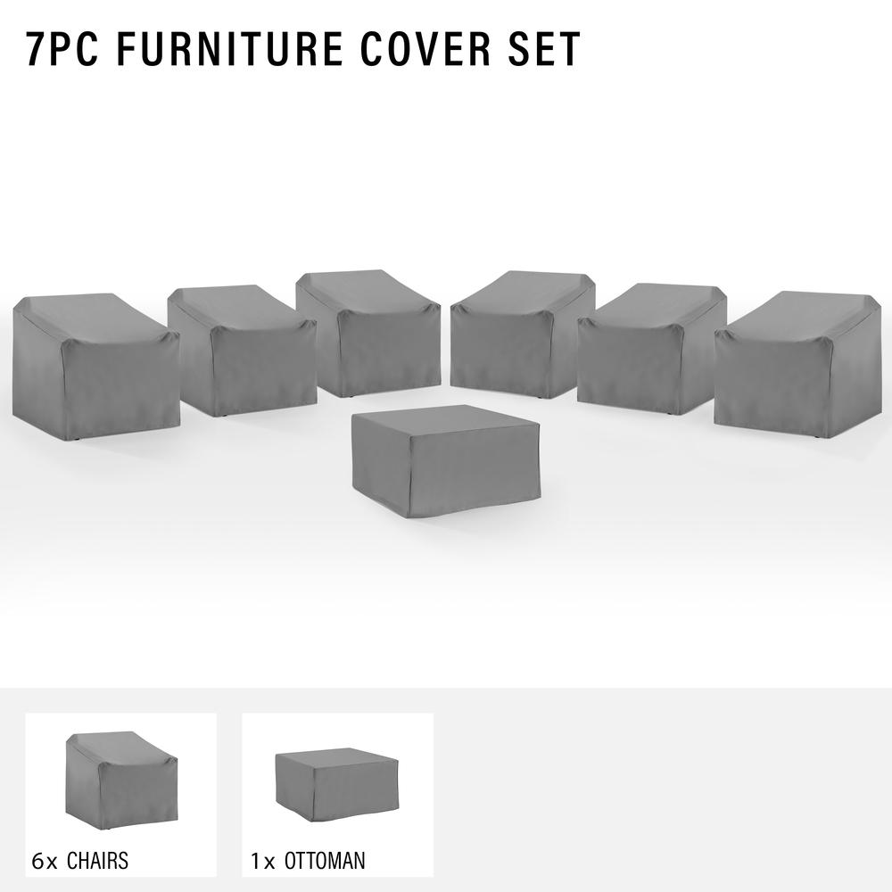 7Pc Outdoor Sectional Furniture Cover Set - 6 Chairs & 1 Square Table/Ottoman. Picture 3