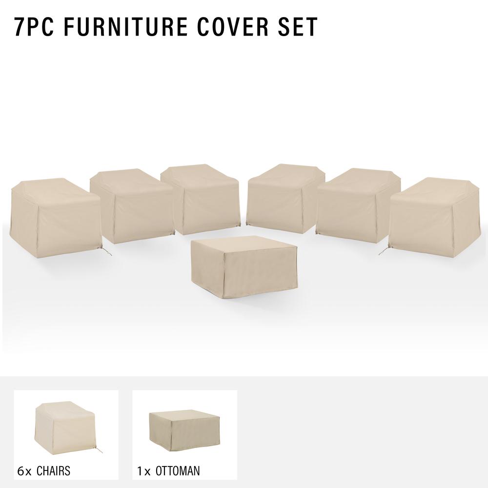 7Pc Outdoor Sectional Furniture Cover Set - 6 Chairs & 1 Square Table/Ottoman. Picture 3