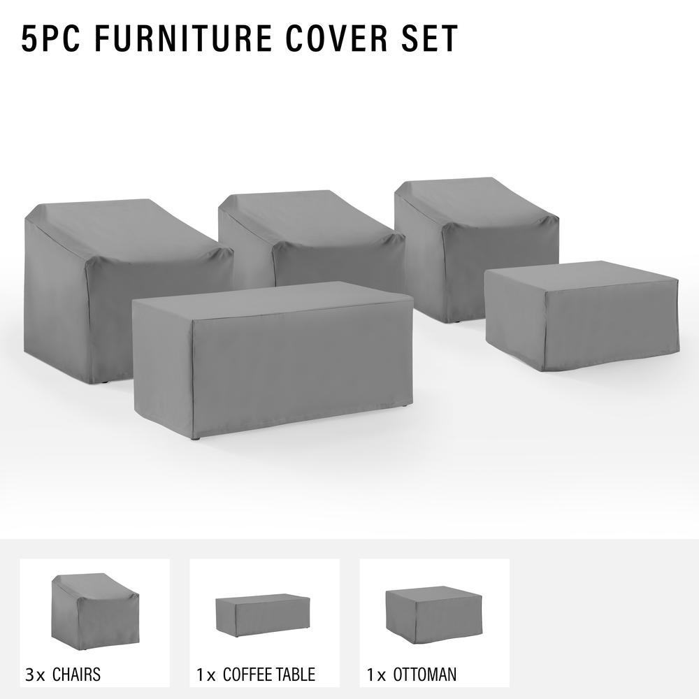 5Pc Outdoor Furniture Cover Set, 3 Chairs, 1 Coffee Table, 1 Table/Ottoman. Picture 3