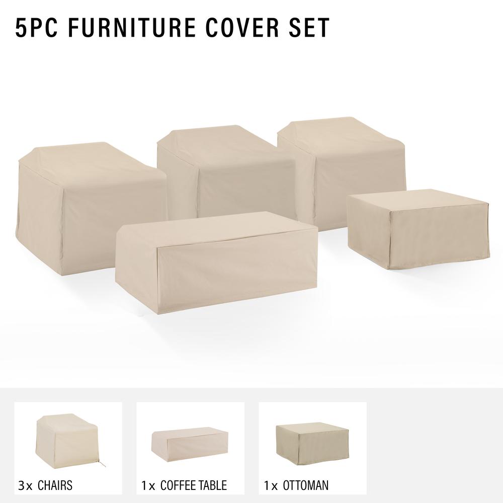5Pc Outdoor Furniture Cover Set, 3 Chairs, 1 Coffee Table, 1 Table/Ottoman. Picture 3