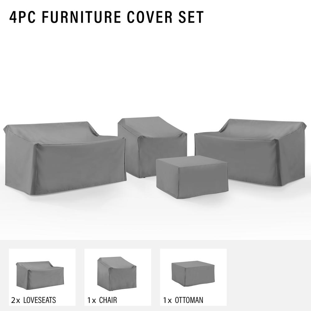 4Pc Outdoor Furniture Cover Set, 2 Loveseats, 1 Chair, 1 Square Table/Ottoman. Picture 3