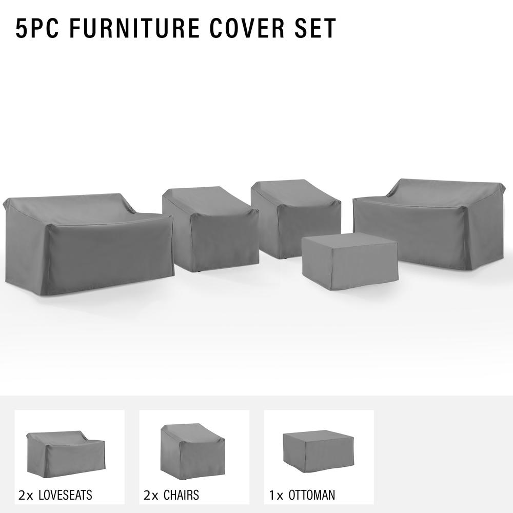 5Pc Outdoor Furniture Cover Set, 2 Loveseats, 2 Chairs, & 1 Square Table/Ottoman. Picture 3