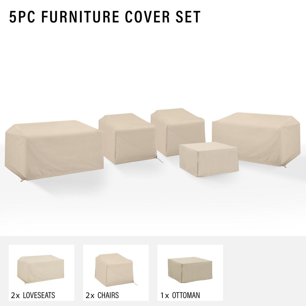 5Pc Outdoor Furniture Cover Set, 2 Loveseats, 2 Chairs, & 1 Square Table/Ottoman. Picture 3