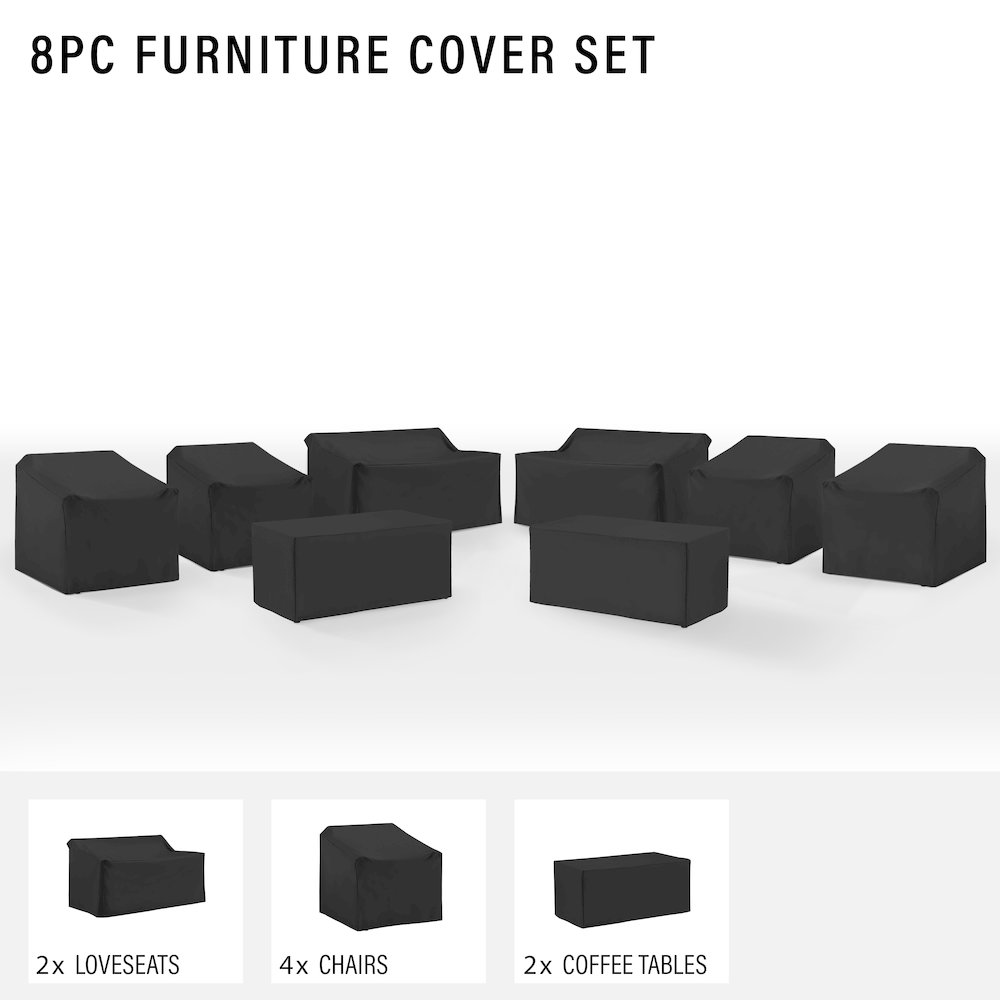 8Pc Outdoor Furniture Cover Set - 4 Chairs, 2 Loveseats, & 2 Coffee Tables. Picture 3