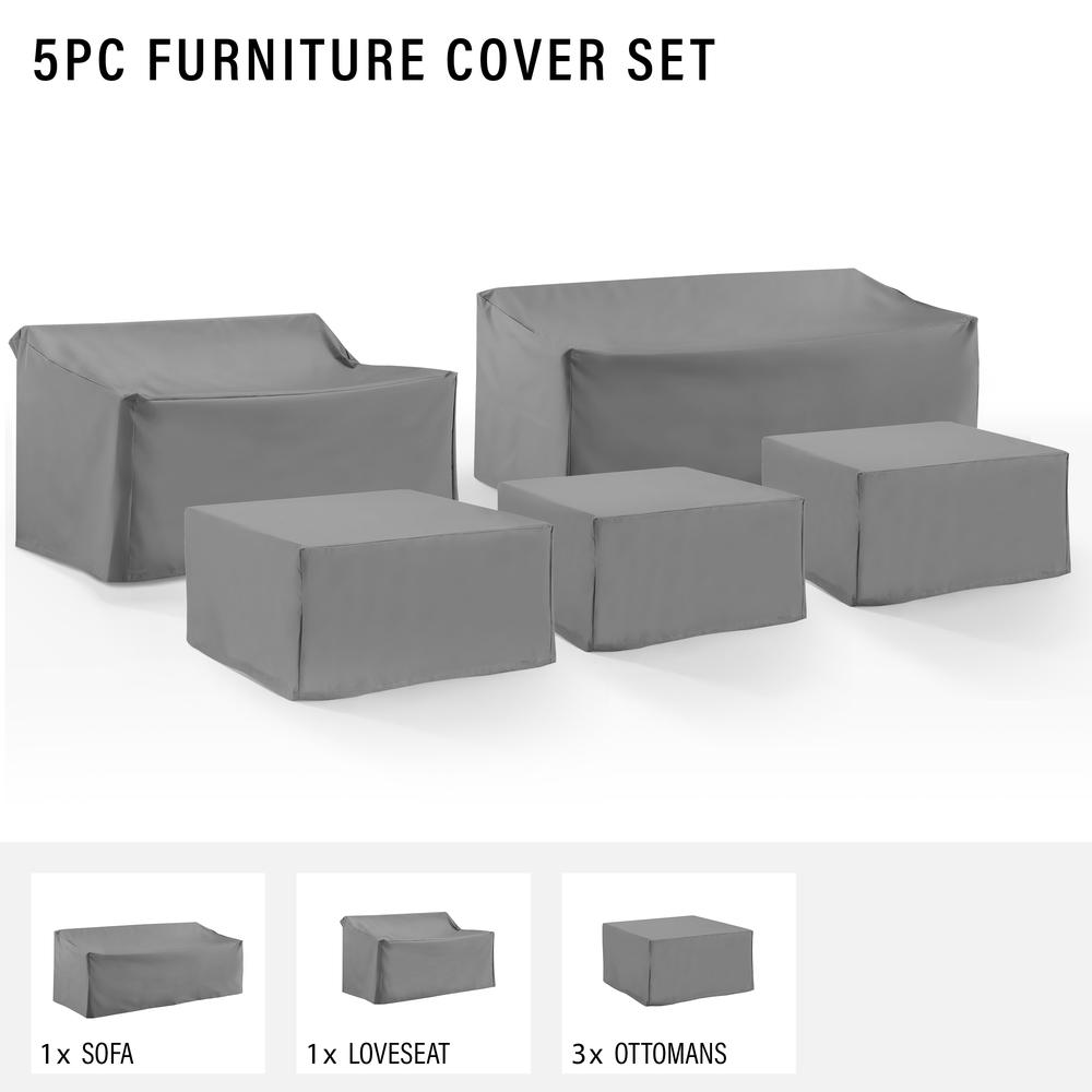 5Pc Outdoor Furniture Cover Set, 3 Square Table/Ottomans, 1 Loveseat, & 1 Sofa. Picture 3