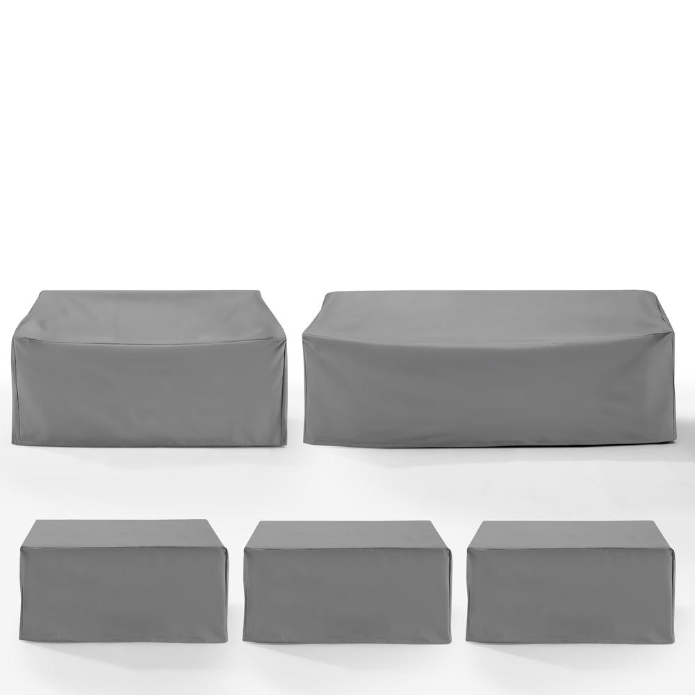 5Pc Outdoor Furniture Cover Set, 3 Square Table/Ottomans, 1 Loveseat, & 1 Sofa. Picture 2
