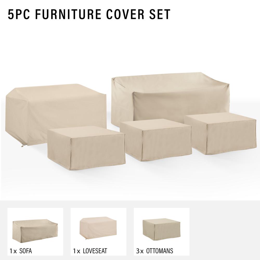 5Pc Outdoor Furniture Cover Set, 3 Square Table/Ottomans, 1 Loveseat, & 1 Sofa. Picture 3