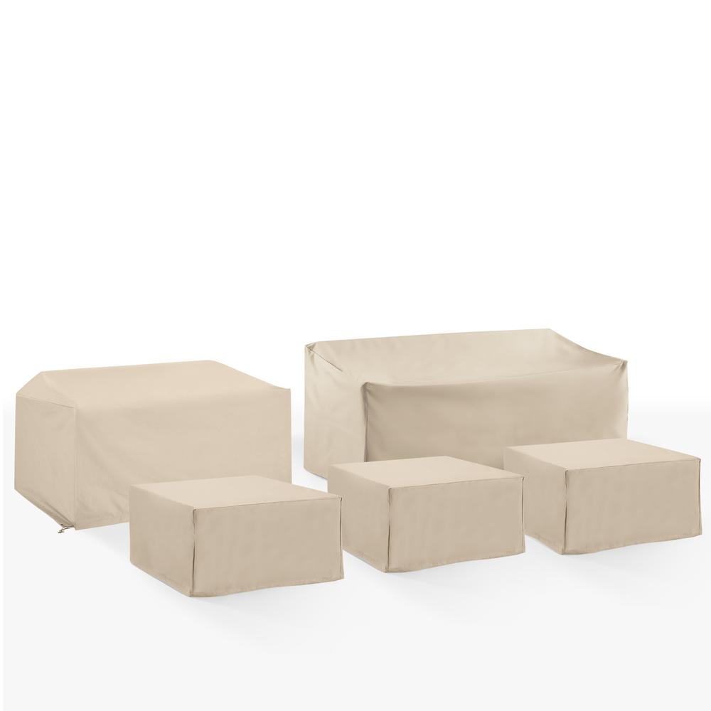 5Pc Outdoor Furniture Cover Set, 3 Square Table/Ottomans, 1 Loveseat, & 1 Sofa. Picture 1