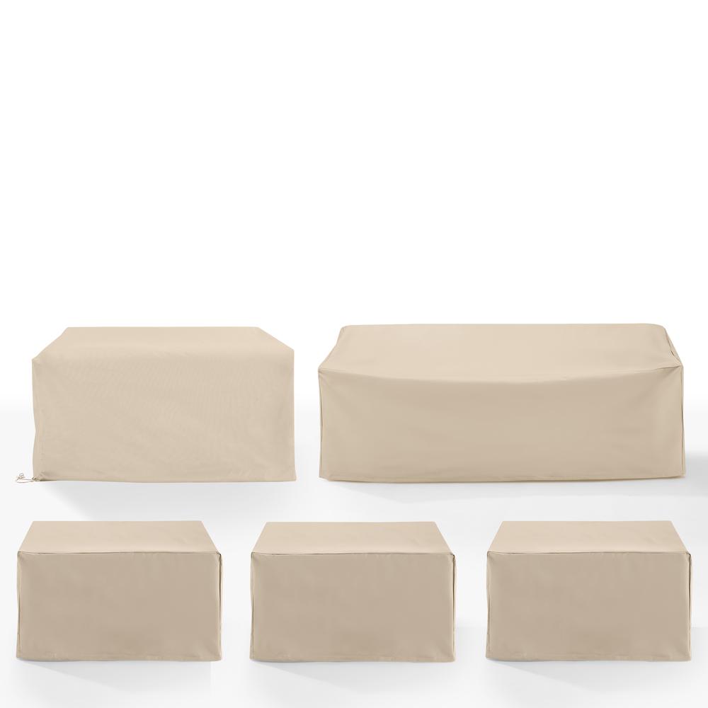 5Pc Outdoor Furniture Cover Set, 3 Square Table/Ottomans, 1 Loveseat, & 1 Sofa. Picture 2