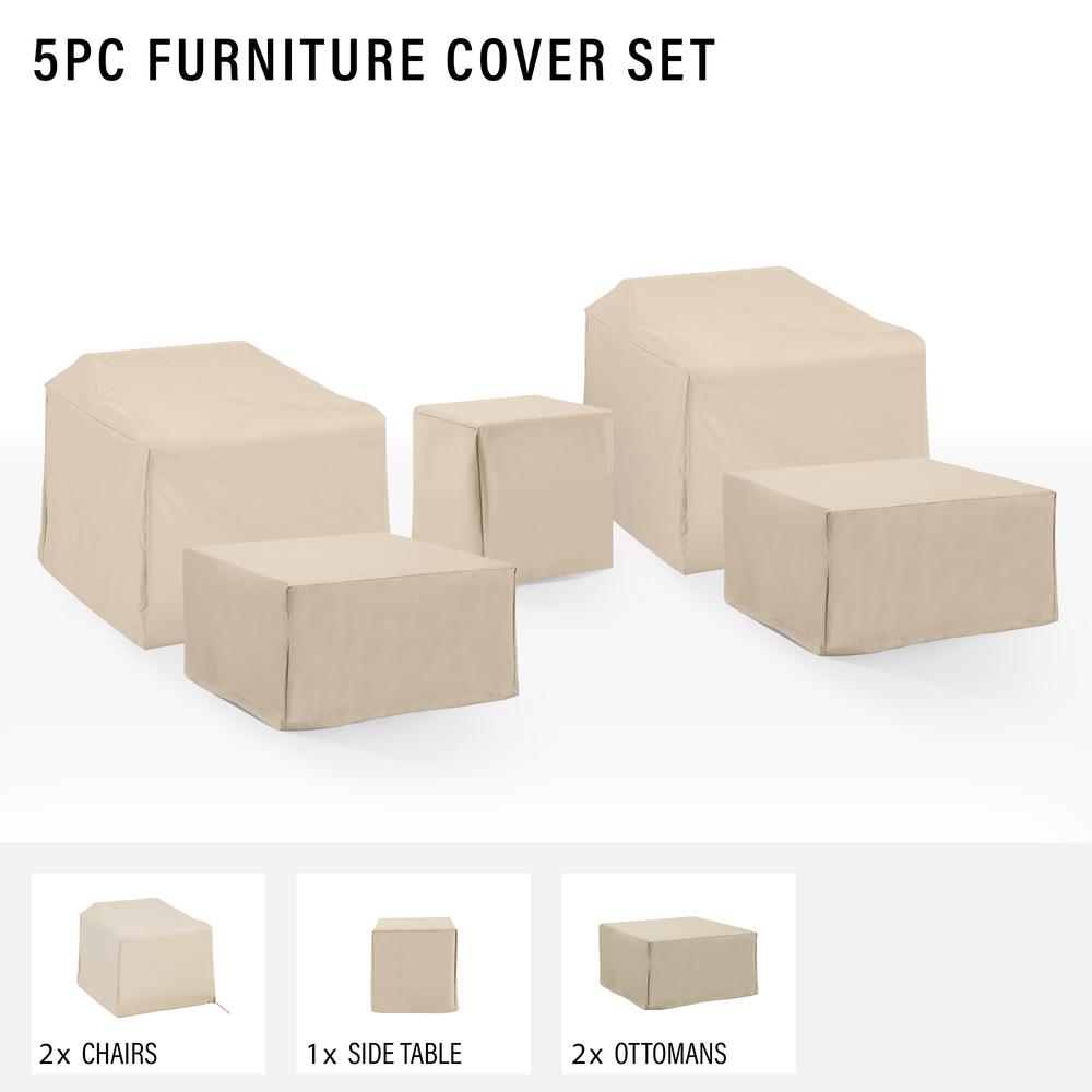 5Pc Outdoor Furniture Cover Set, 2 Chair, 2 Square Table/Ottoman, & 1 Side Table. Picture 3