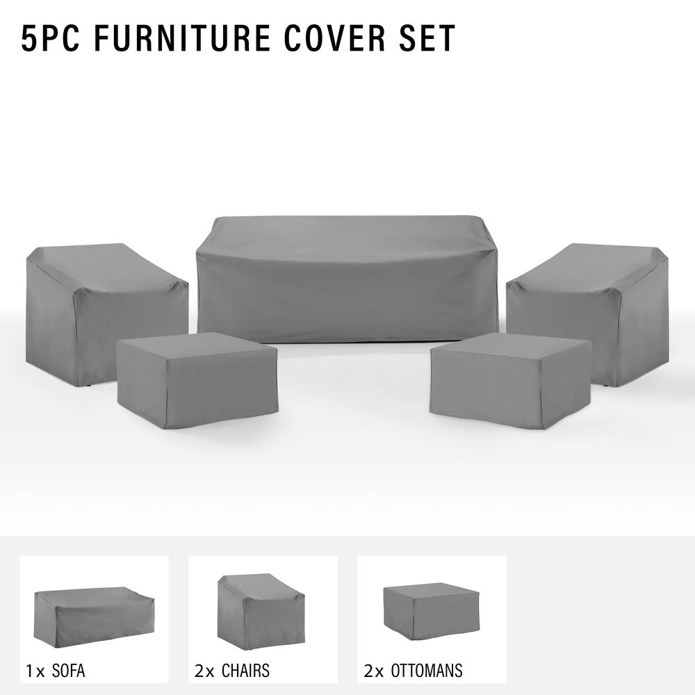 5Pc Outdoor Furniture Cover Set - 2 Chair, 2 Square Table/Ottoman, & 1 Sofa. Picture 3
