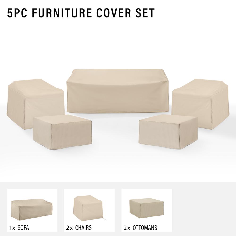 5Pc Outdoor Furniture Cover Set - 2 Chair, 2 Square Table/Ottoman, & 1 Sofa. Picture 3