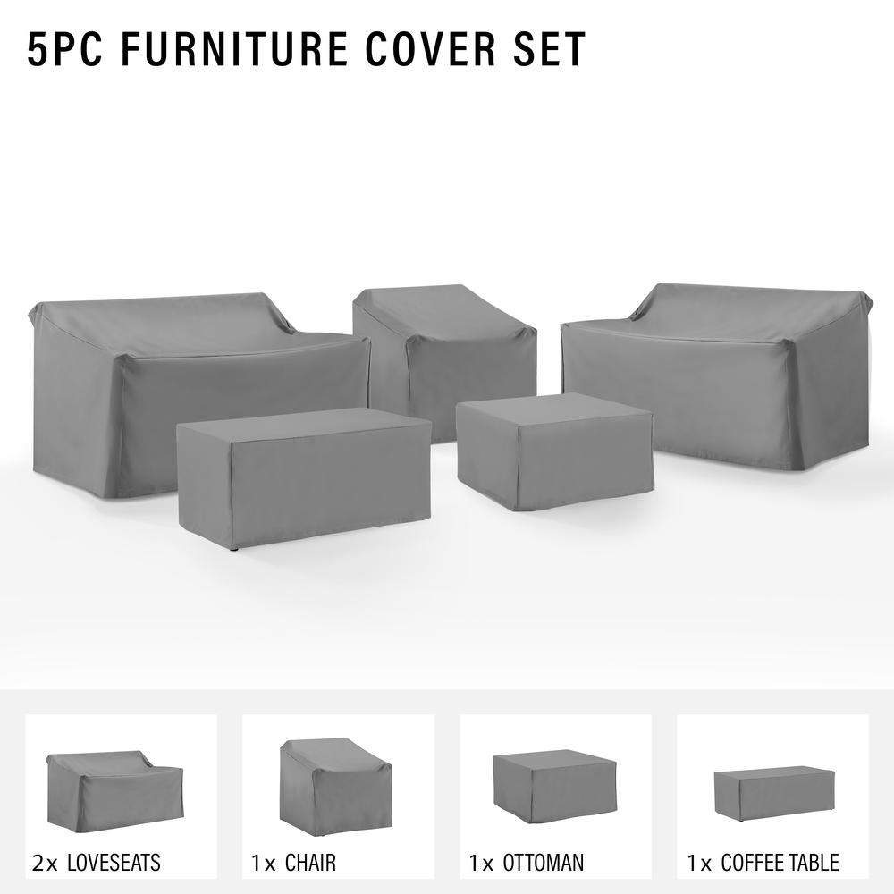 5Pc Outdoor Furniture Cover Set, 2 Loveseat, 1 Chair, 1 Coffee Table, 1 Table. Picture 3