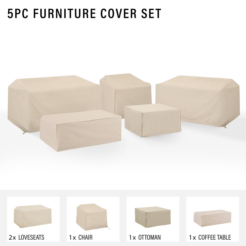 5Pc Outdoor Furniture Cover Set, 2 Loveseat, 1 Chair, 1 Coffee Table, 1 Table. Picture 3