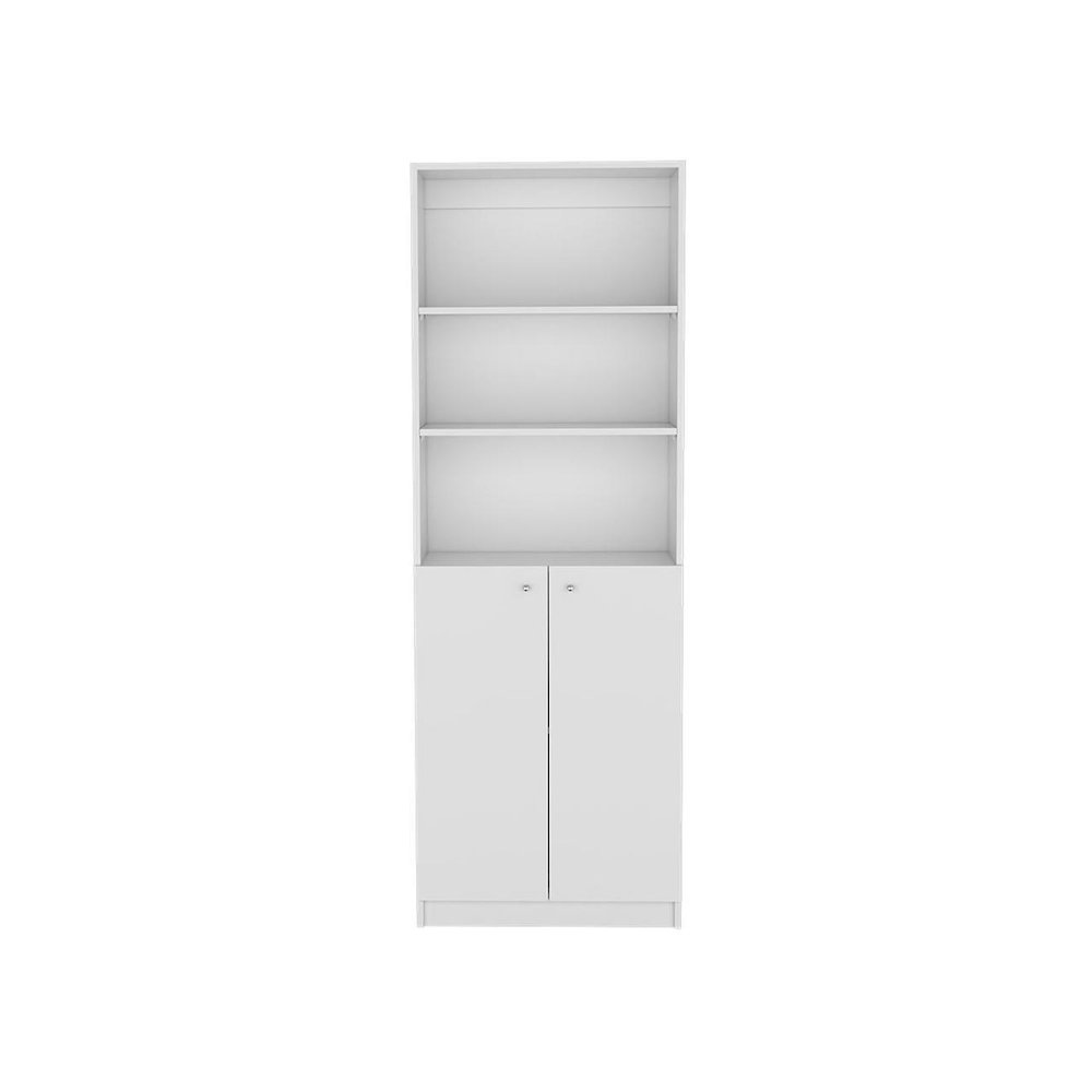 Bookcase Dual-Door Benzoni with Tier-Shelf in Modern Design, White. Picture 1