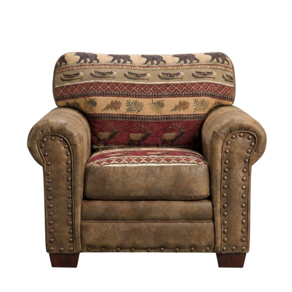 Cotton Microfiber Accent Armchair with Rustic Wooden Log Frame for Living Room. Picture 3