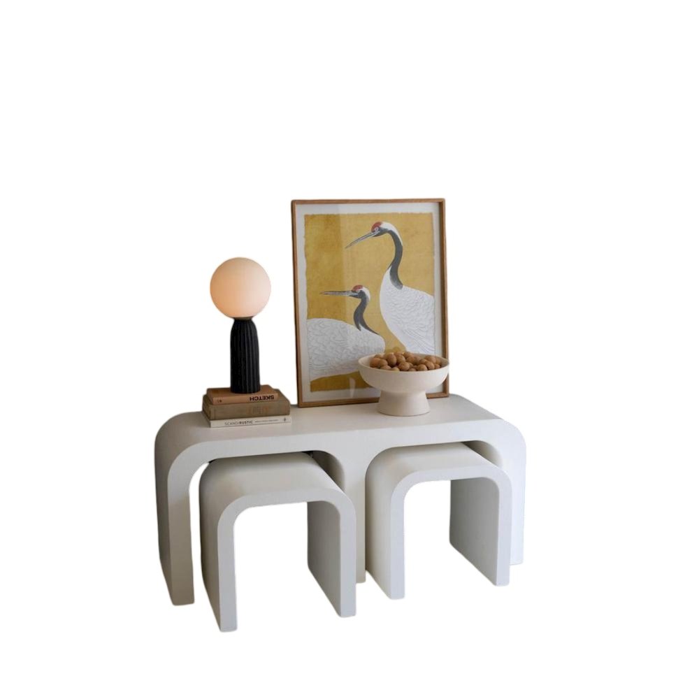 White Wood Rectangle Coffee Table with Nesting Accent Tables. Picture 2