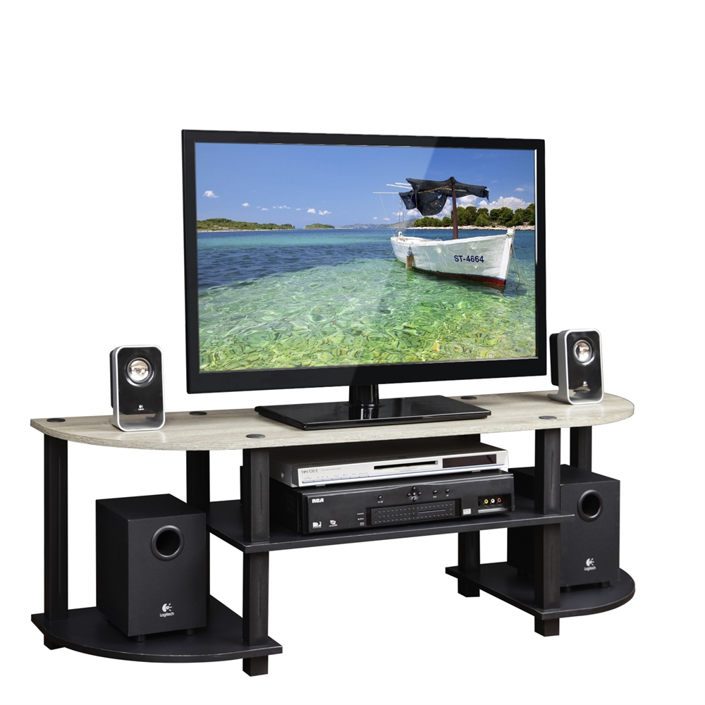 Turn-S-Tube Wide TV Entertainment Center, Oak Grey/Black. Picture 1