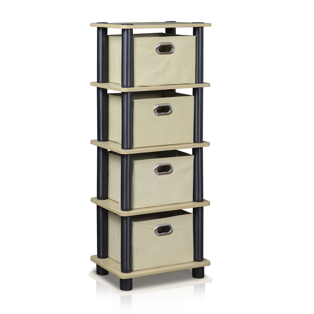 Furinno Turn-N-Tube 4-Bins System Rack, Oak. Picture 1