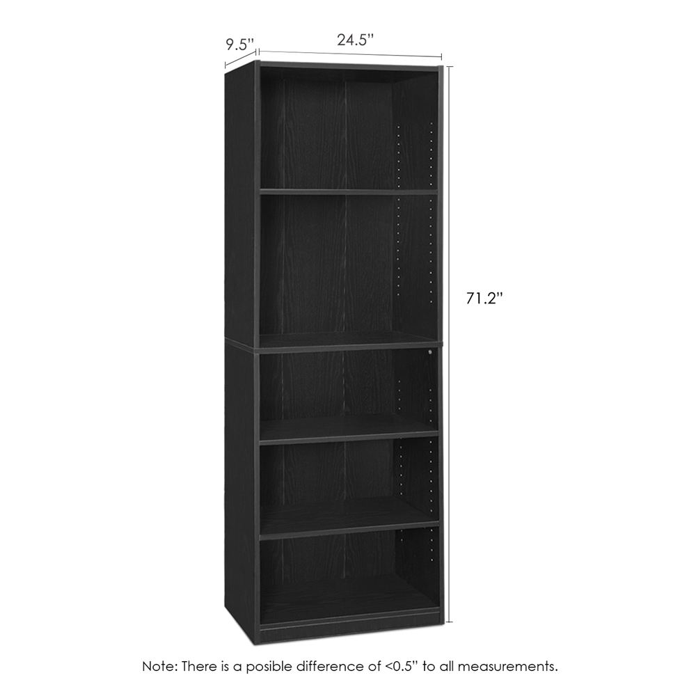 JAYA Simply Home 5-Shelf Bookcase, Black. Picture 2