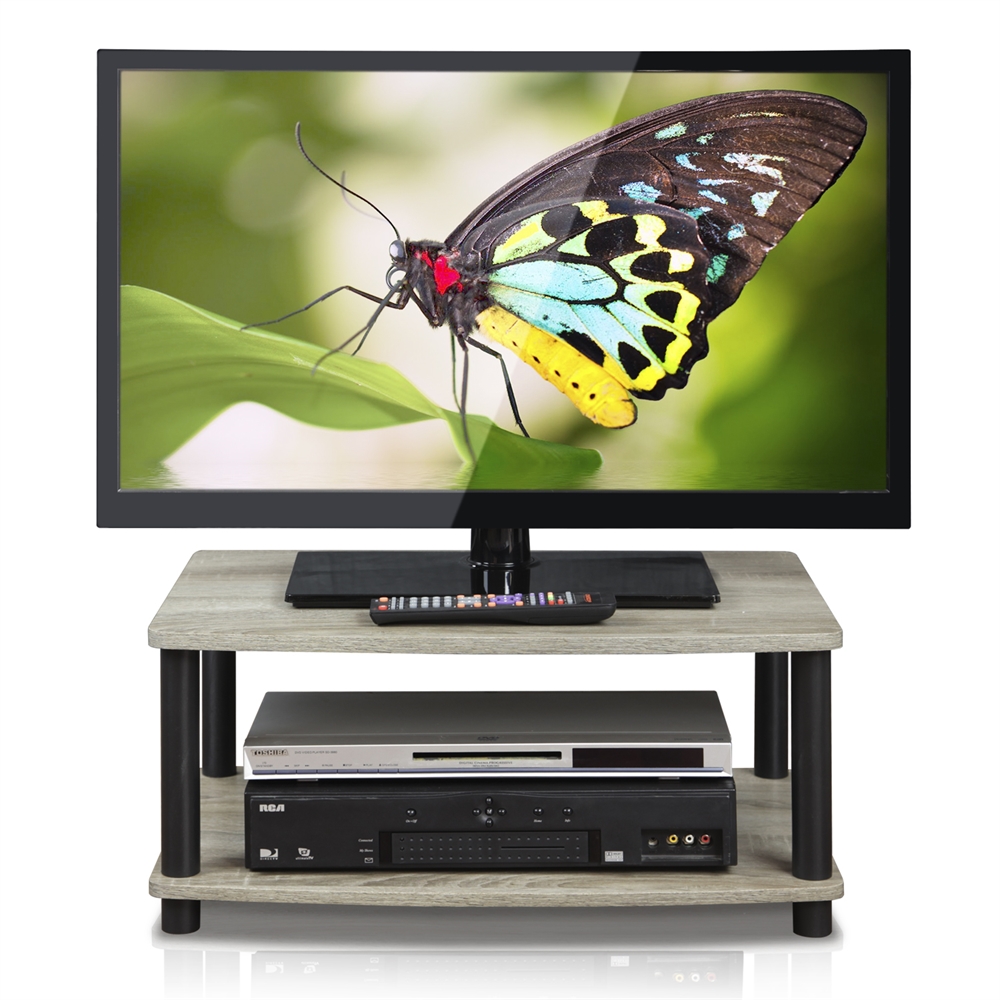 Turn-N-Tube No Tools 2-Tier Elevated TV Stands, Oak Grey/Black. Picture 3