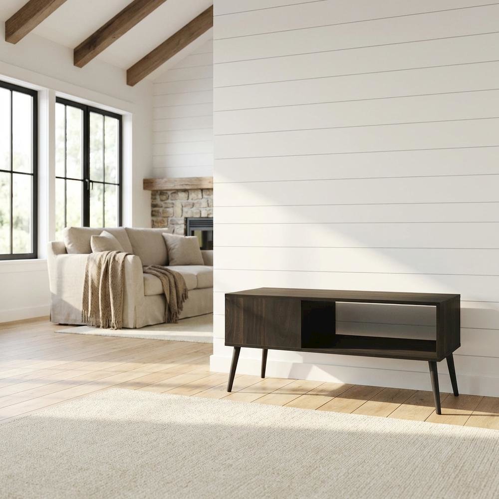 Espresso Mid Century TV Stand for TVs up to 40 inches with Wood Legs. Picture 2