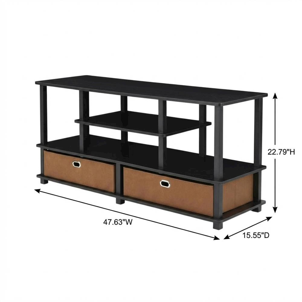 Large TV stand, up to 50-inch TV, storage bin, black composite wood. Picture 7