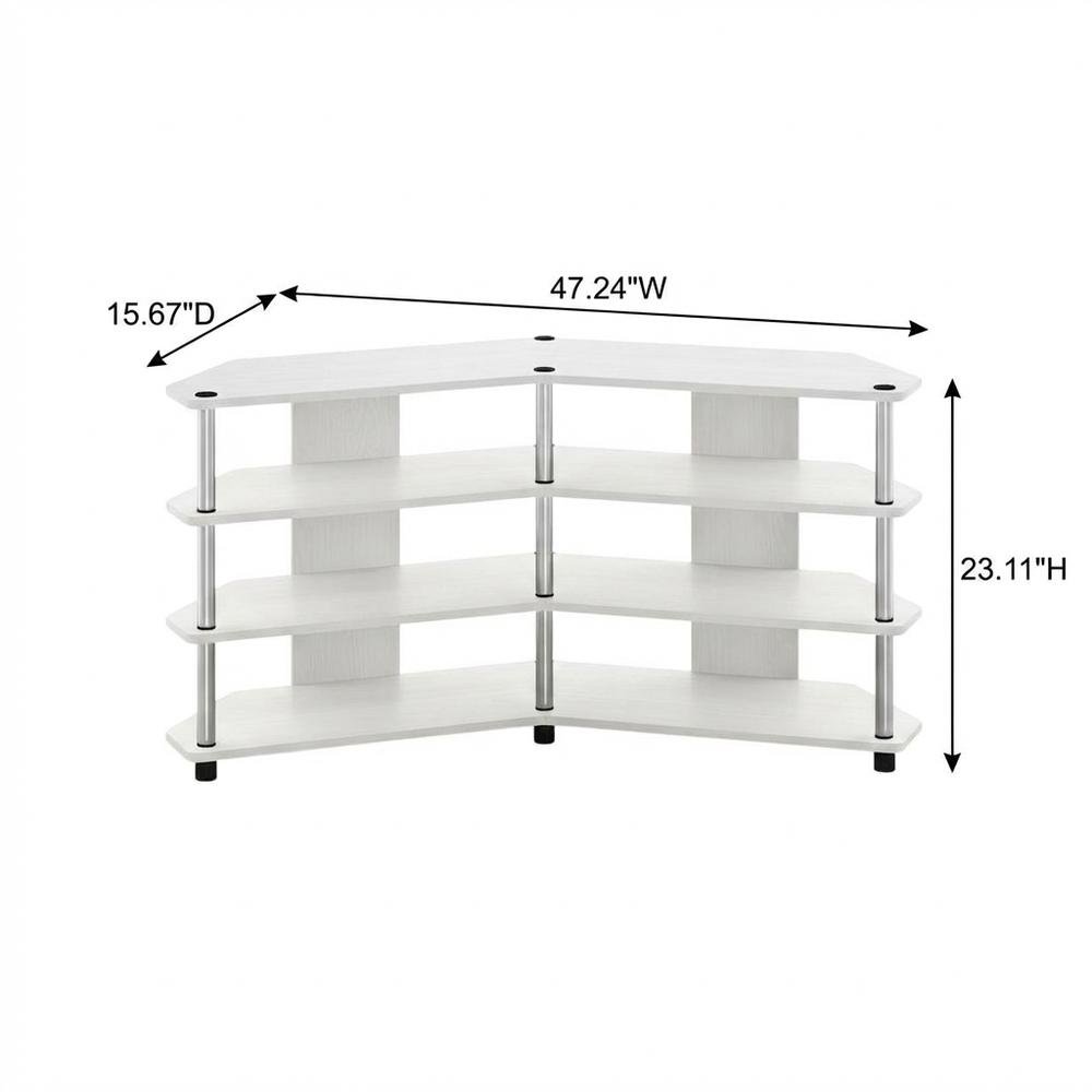 White 4-Tier Corner TV Stand for TVs up to 55 inches with easy assembly. Picture 7
