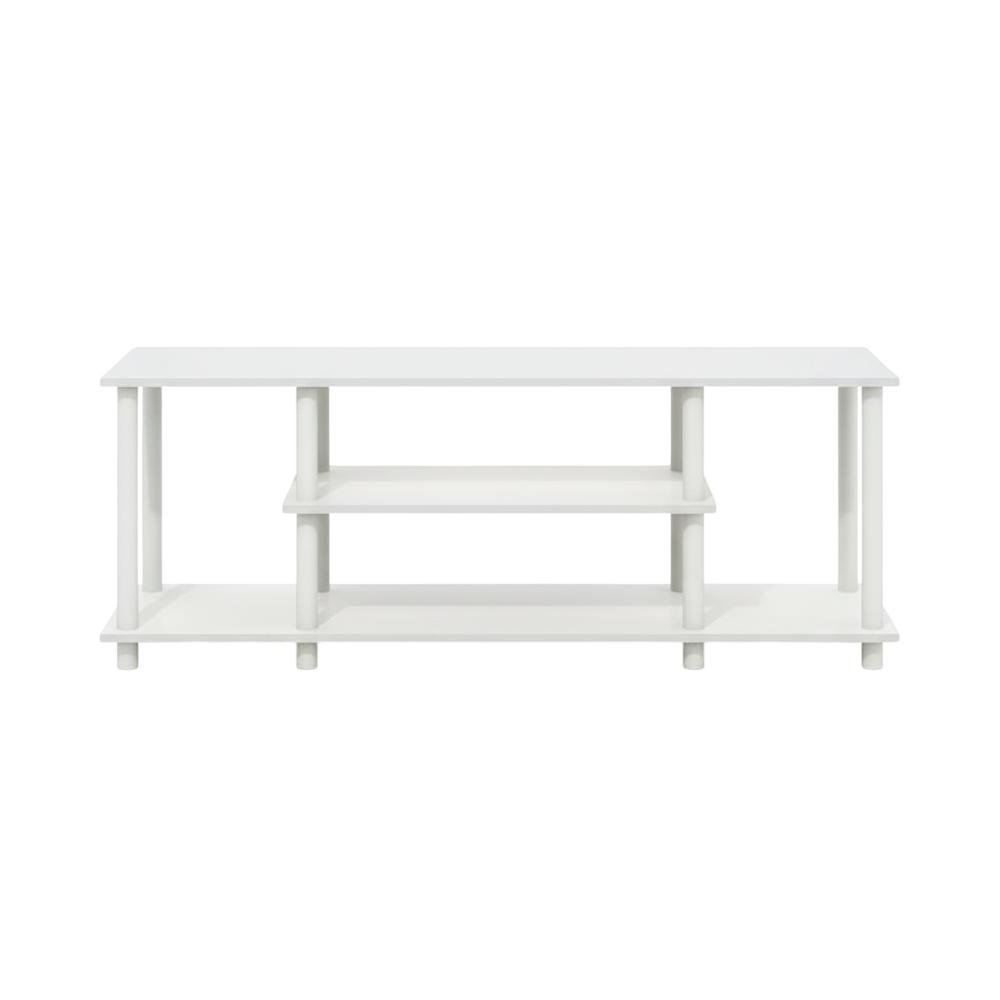 White 3-Tier TV Stand with Spacious Shelving and Durable Wood Finish. Picture 4