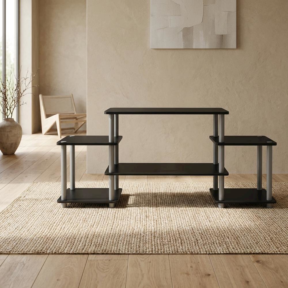 Black/Grey no tools entertainment center with modern design, sturdy construction. Picture 3