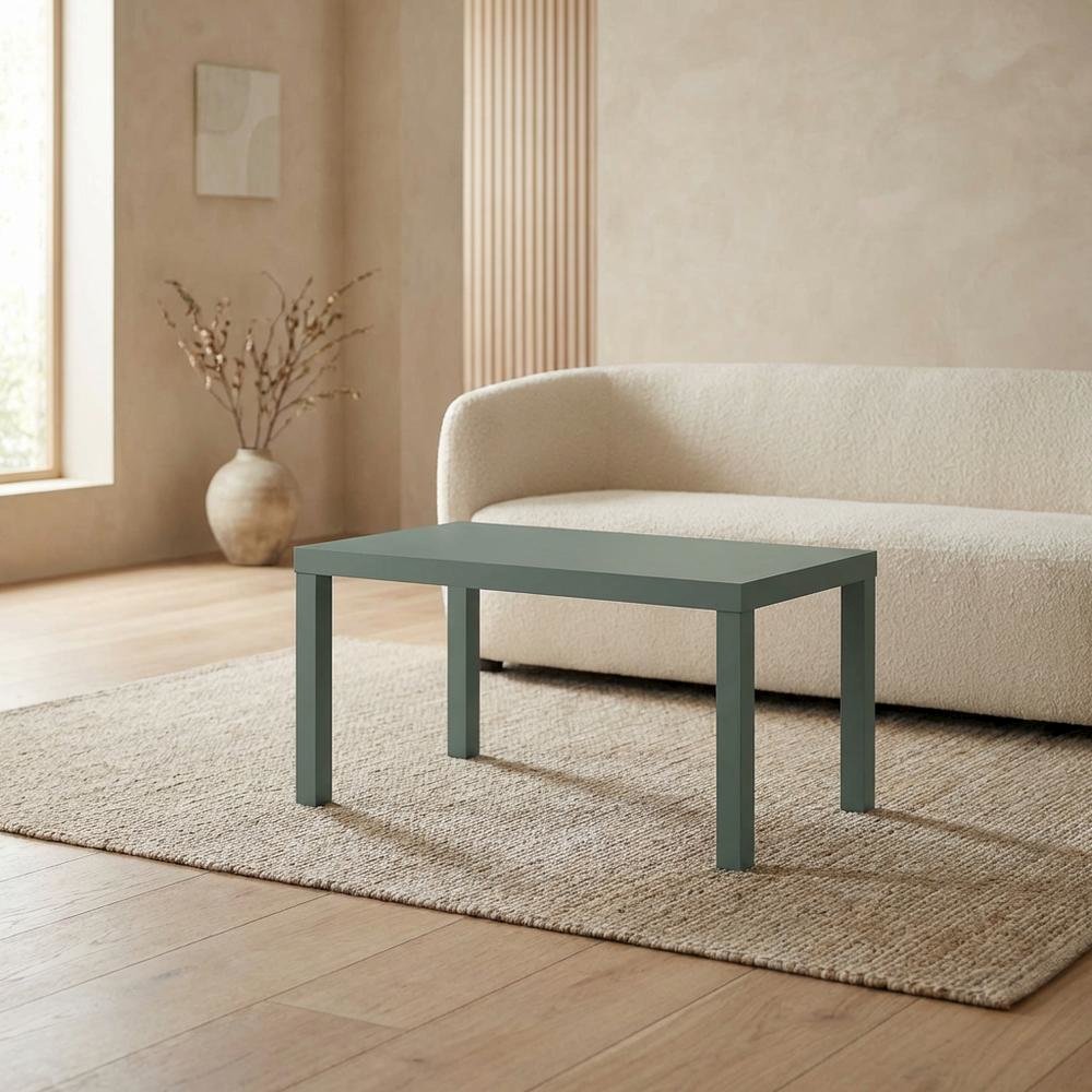 Rectangular Sage Green Coffee Table with Thick Tabletop, Modern Style. Picture 3