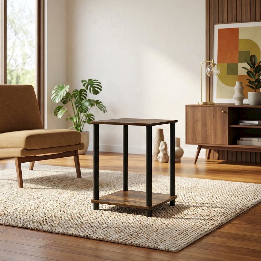 Amber Pine and Black Finish End Table with Modern Design. Picture 3