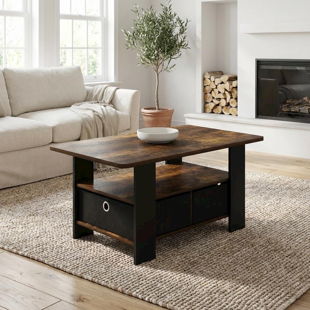 Amber Pine Black Coffee Table with Bin Drawer and Durable Construction. Picture 3