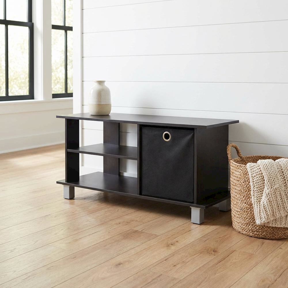Simplistic TV Stand with Black Espresso Finish and Bin Drawers for Storage. Picture 2