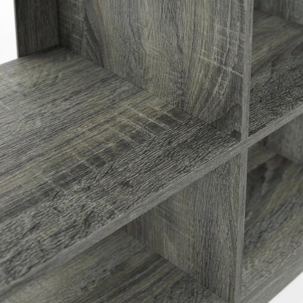 Wooden TV stand, open shelves, storage compartments, French Oak Grey finish. Picture 5