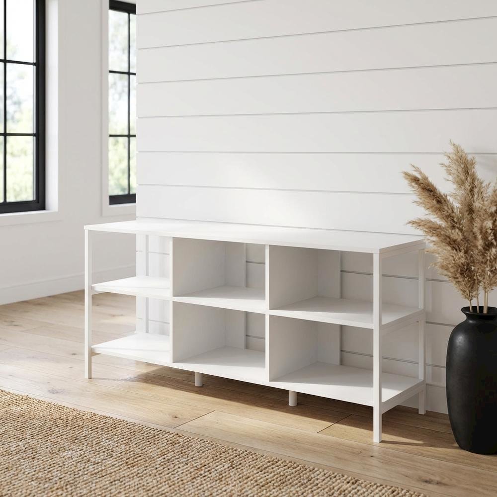 Modern TV stand, up to 60-inch TVs, metal, wood construction, clean white finish. Picture 2
