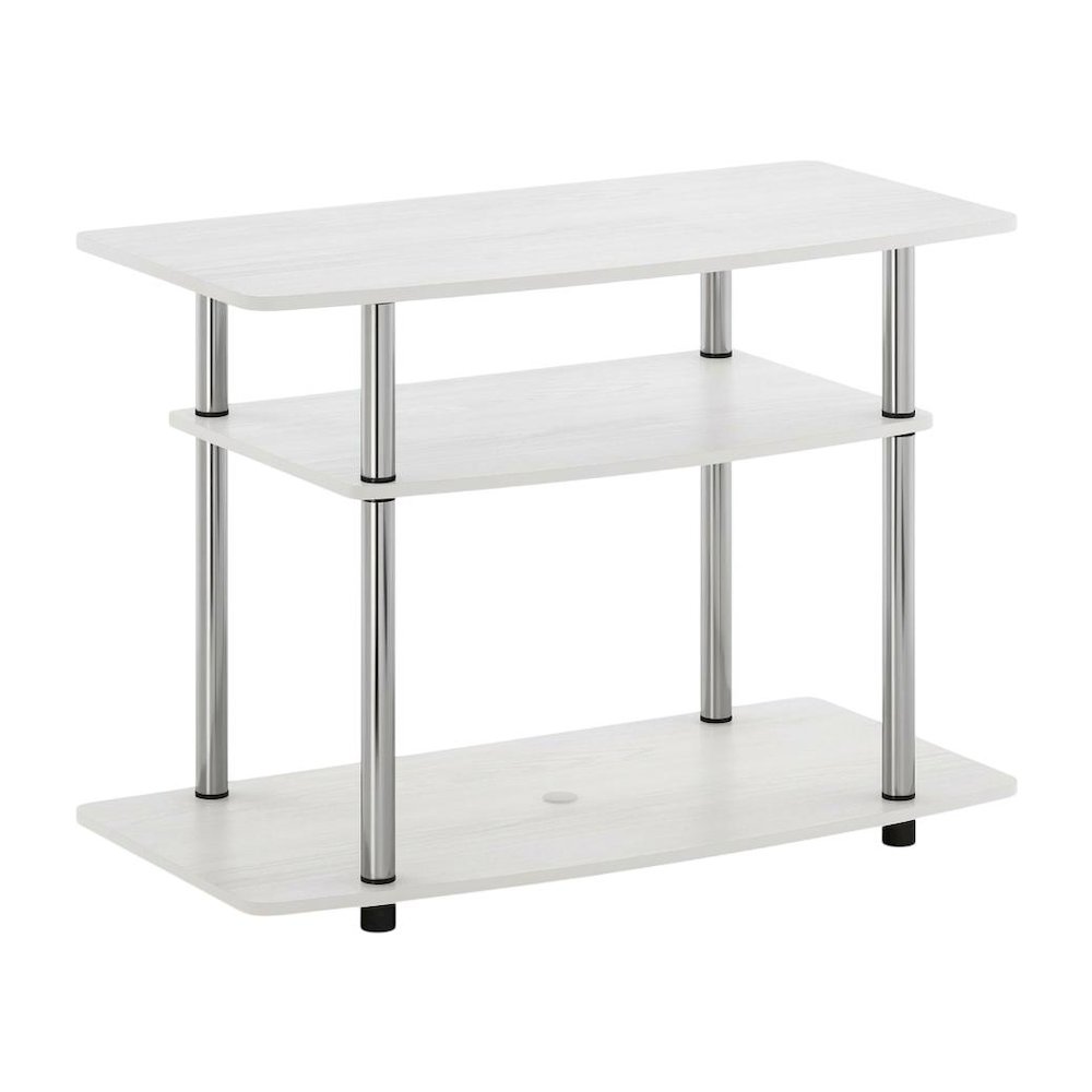White Oak/Chrome TV Stand with 3-Tier Shelving and Wooden Construction. Picture 1